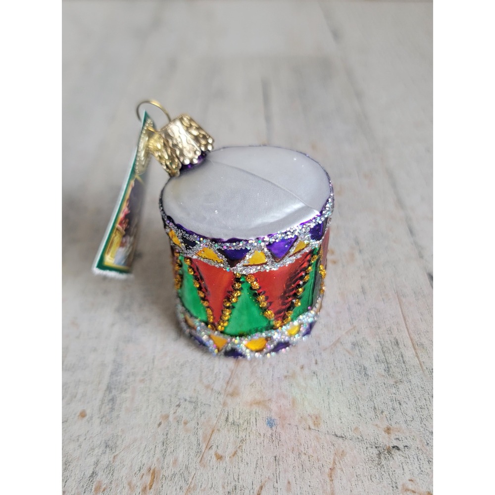 OWC glass fancy drum ornament vintage Xmas mini rainbow home decor